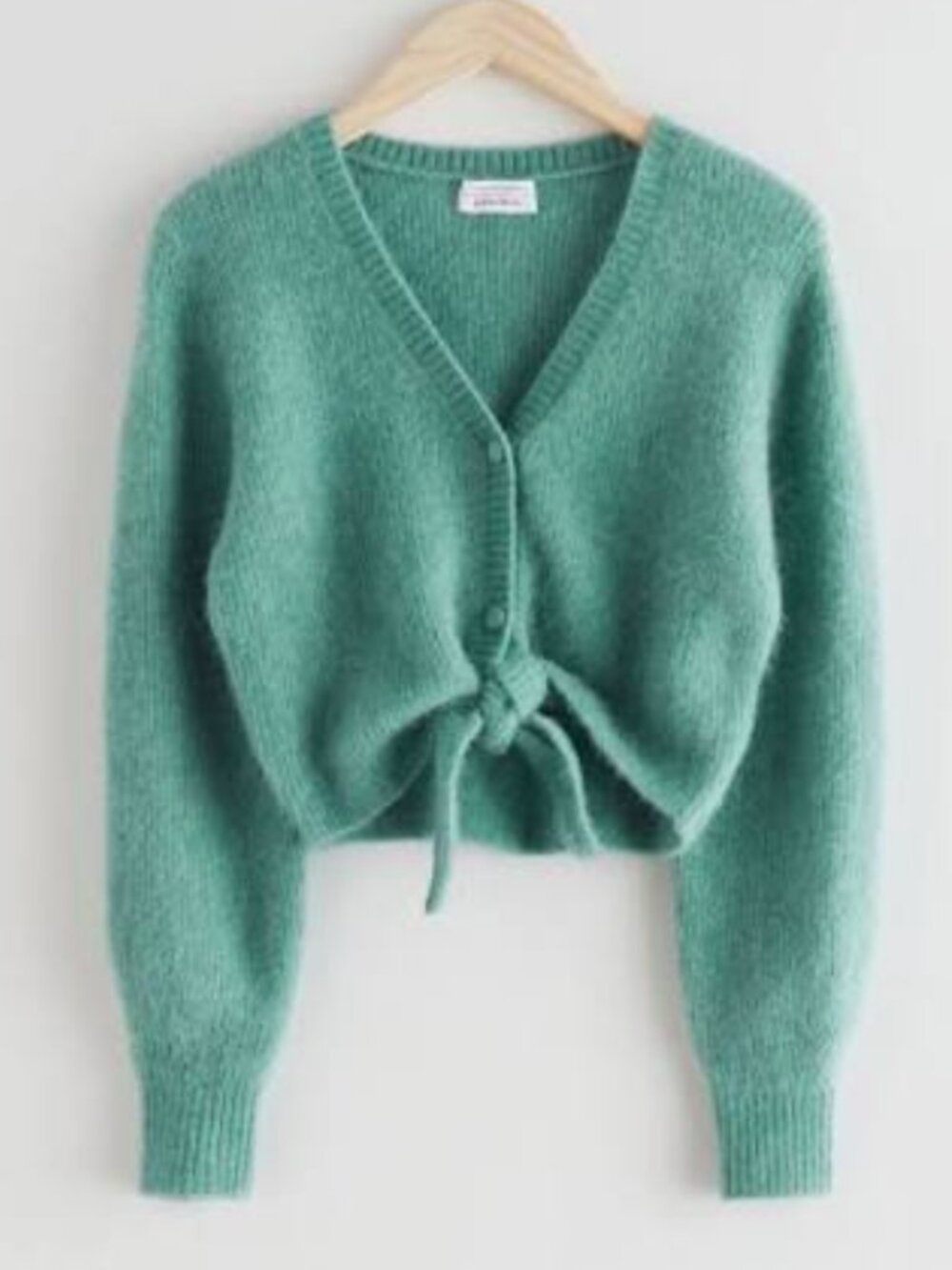 &Other Stories Cropped Boxy Front Tie Cardigan Green - Size M